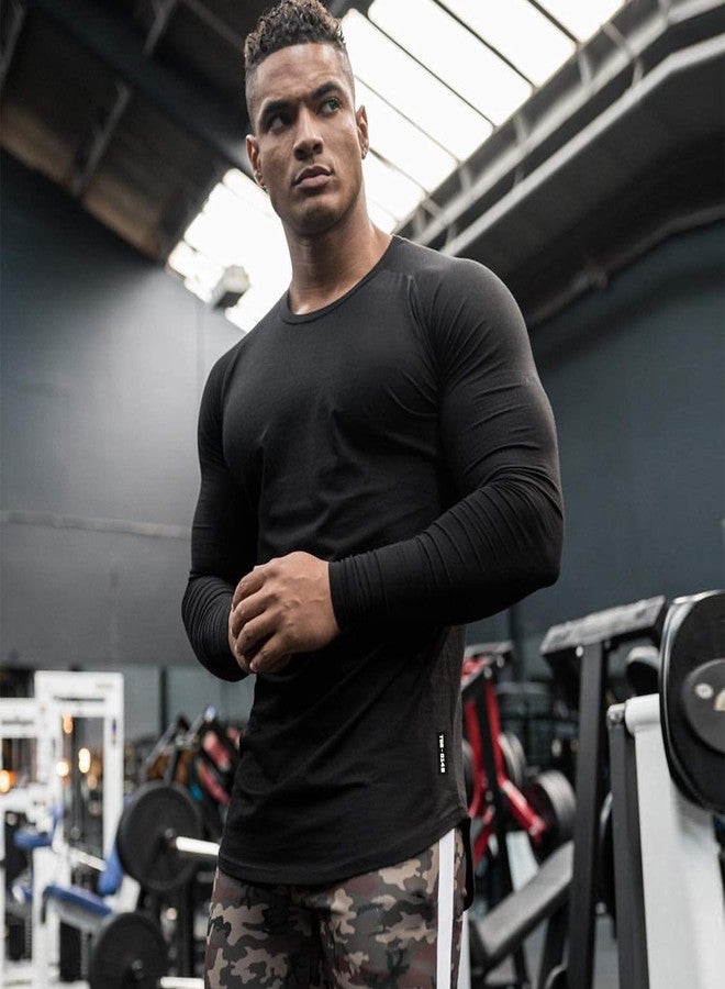 TEZO Mens Gym Workout Slim Fit Long Sleeve T-Shirt Cotton Performance Athletic Shirts Running Fitness Tee Loungewear(BK 2XL) - Image 5